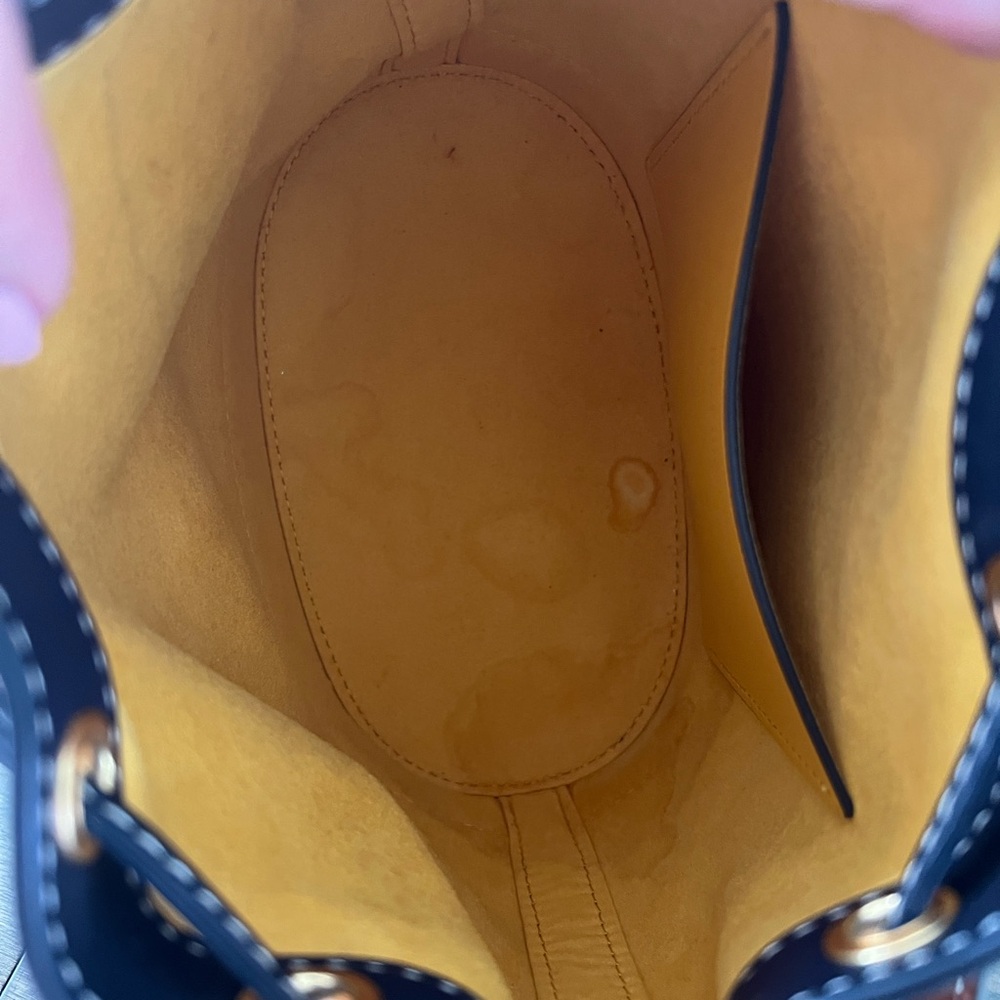 Tory Burch Navy and Brown Monogram Jacquard Bucket Bag - Picture 8 of 9